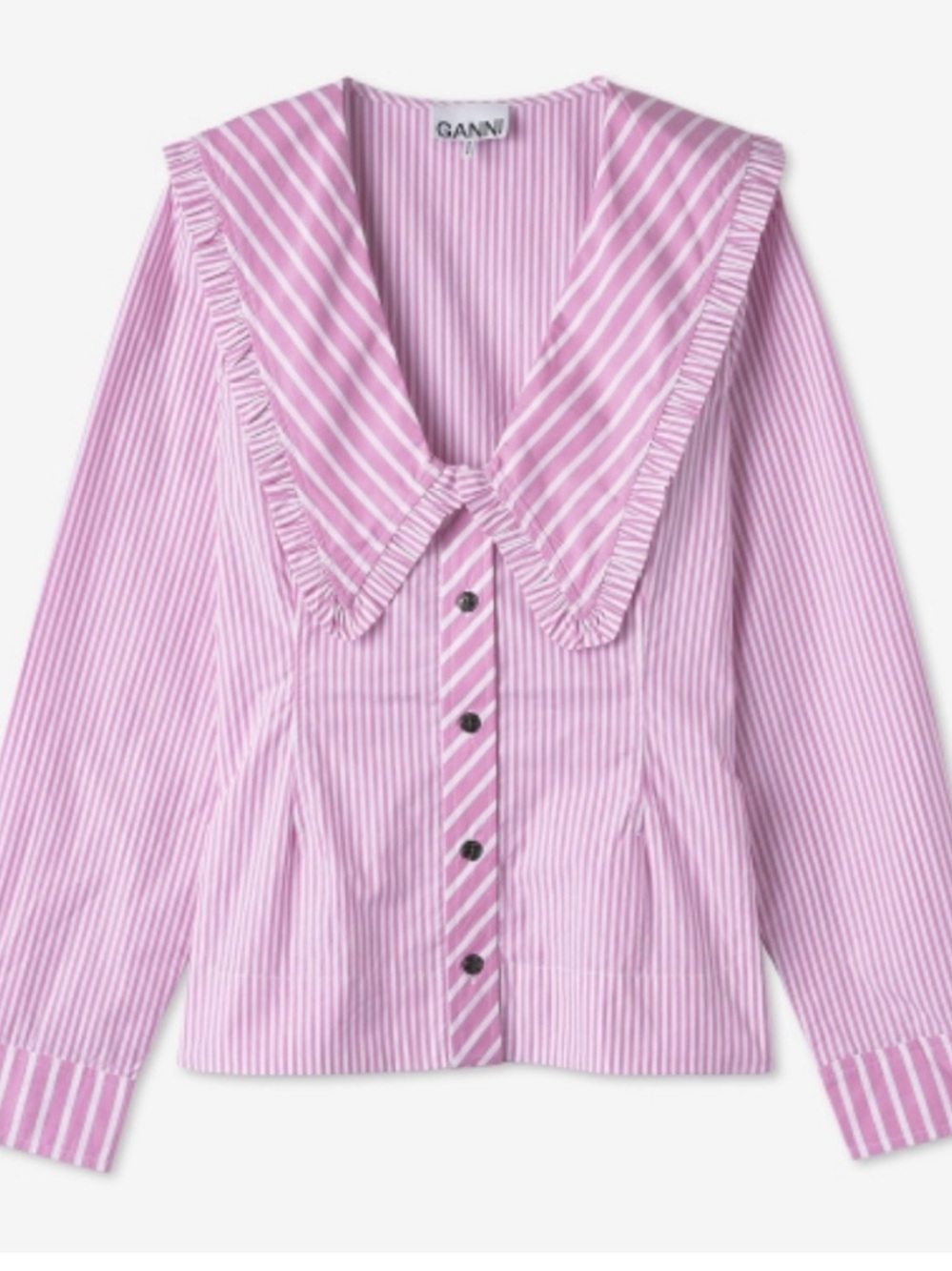 Ganni Pink Striped Sailor-Collar Button-Down